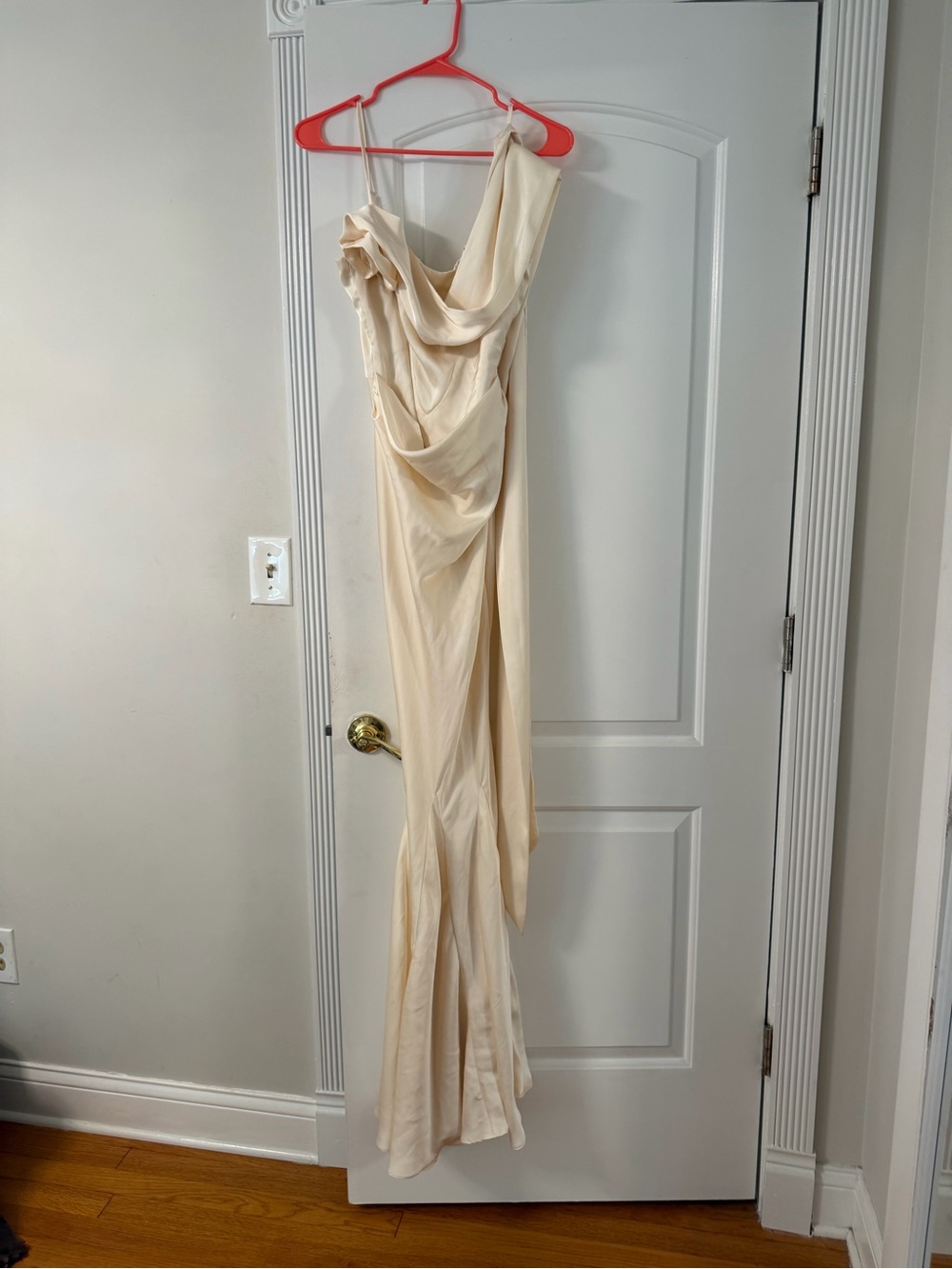 Cream Draped Satin Evening Gown